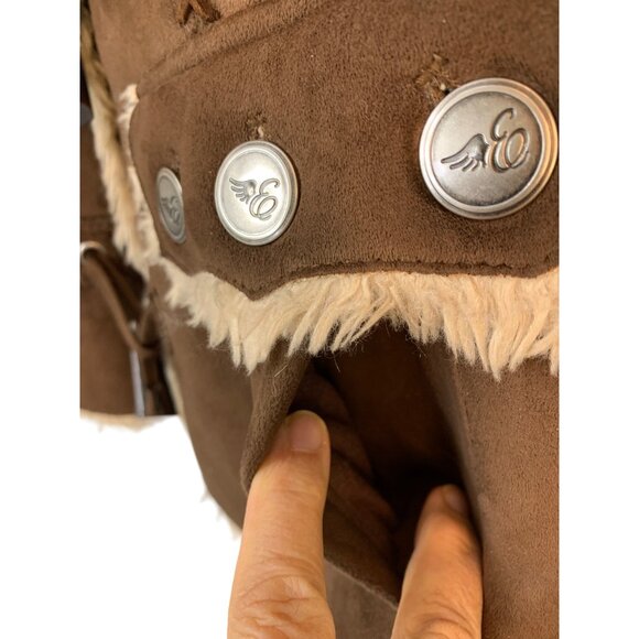 VTG Y2K Brown Esprit Faux Fur Sherpa Lined Coat Zip and Toggle Buttons RG10722 - Picture 9 of 11